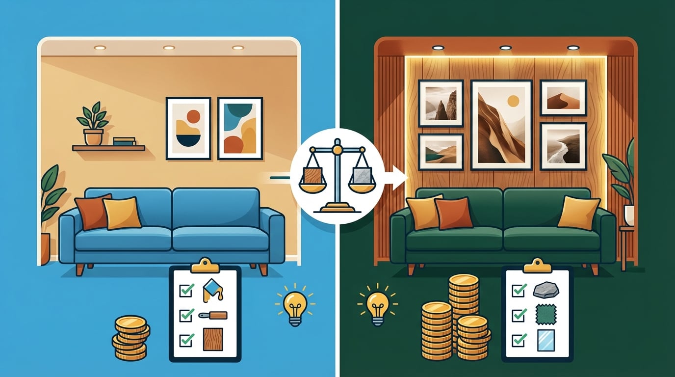 沙發背牆設計實例解析:5萬與10萬預算打造不同質感客廳